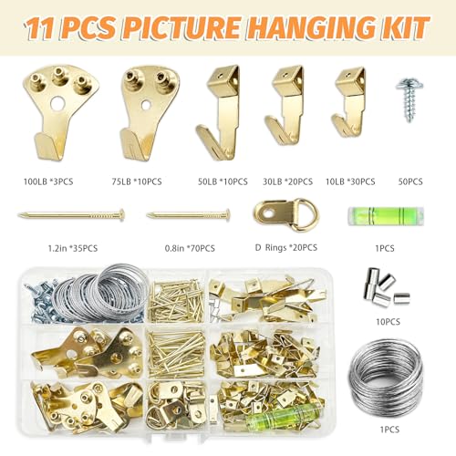 Image of Picture Hanging Kits 260pcs, Heavy Duty Picture Hangers for Drywall, Picture Hooks, Picture Hooks for Hanging Mirrors, Picture Frame Hangers with Nails, Hanging Wires, etc