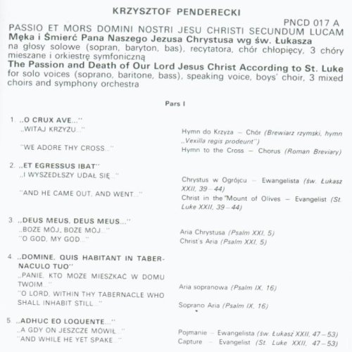 Krzysztof Penderecki - St Luke Passion, Threnody for the Victims of Hiroshima, Polimorphy, String Quartet No. 1, Psalms of David, Dimensions of Time and Silence
