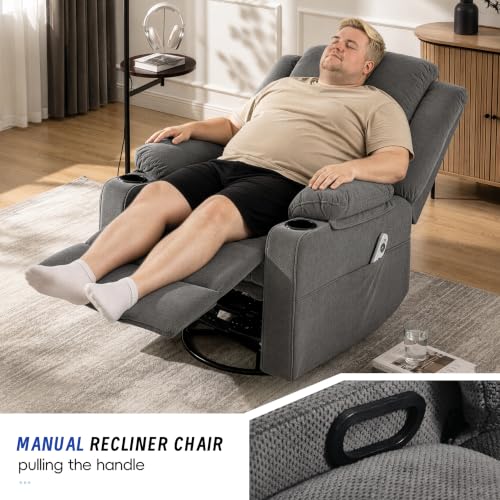 Image of Swivel Recliner Chair for Adults with Massage and Heating,Manual Glider Rocking Recliner Chair with Cup Holds and Pockets,Reclining Rocker Chairs for Living Room Bedroom R8811 (Darkgrey)