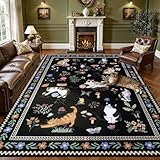 9x12 Area Rugs Living Room Rug: Vintage Washable Rug Floral Soft Carpet Indoor Floor Non-Slip Boho Stain Resistant Large Carpets for Bedroom Kids Nursery Dining Room Farmhouse Home Office Black/C01