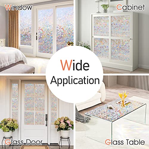 Lute Window Privacy Film Rainbow Window Cling 3D Decorative Stained Glass Window Coverings, Static Cling Non-Adhesive Removable Window Sticker Sun Uv Blocking Window Decal For Home 17.5 X 78.7 Inches #TOP6