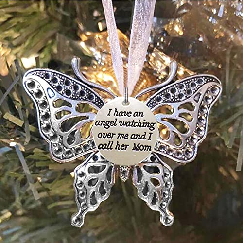 Christmas Ornaments Angel Wings Family Butterfly Ornament, Memorial Ornaments Personalize, A Piece Of “I Have An Angel Watching Over Me And I Call Xx Xxx” Butterfly Pendant (Mom) #TOP4