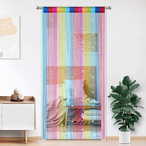 Timere Crystal Beaded Curtain Tassel Curtain - Partition Door Curtain Beaded String Curtain Door Screen Panel Home Decor Divider Crystal Tassel Screen 90x200cm, Rainbow