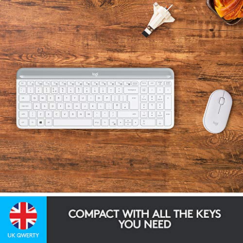 Image of Logitech MK470 Slim Wireless Keyboard and Mouse Combo - Modern Compact Layout, Ultra Quiet, 2.4 GHz USB Receiver, Plug n' Play Connectivity, Compatible with Windows - White