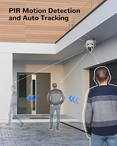 Image of DEATTI Q30S PTZ Outdoor Surveillance Camera, 1080P WLAN IP Camera Outdoor 2.4GHz WiFi with Two-Way Audio, PIR Human Motion Sensor, Message Push, IP66, Support 128G SD Card (Without) (DECM10)
