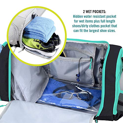 Ultimate Gym Bag 2.0: The Durable Crowdsource Designed Duffel Bag with 10 Optimal Compartments Including Water Resistant Pouch (Teal, Medium (20