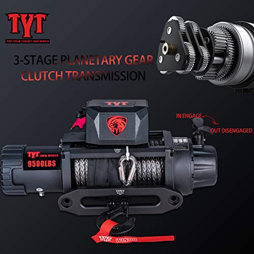 TYT T1 Series Winch 9500 lb. Load Capacity Electric Winch, 12V Winch with Synthetic Rope, Waterproof IP67 Truck Winch with Hawse Fairlead, with 2 Wireless Handheld Remote and Wired Handle Recovery - Image 7