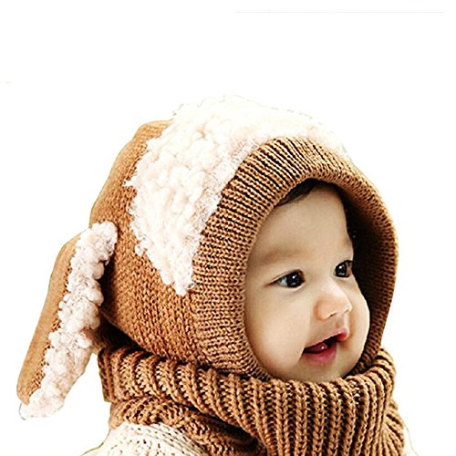 Sunroyal Inverno Caldo Richoose Coif Cappuccio Sciarpa Caps Cappello Earflap Fox scialli di Lana lavorato a Maglia cappelli Della protezione per il Bambino scherza Ragazzi Delle Ragazze (Marrone)