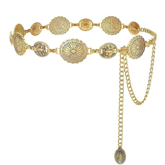 veni mart Waist Chain for Women for Saree Gold Metal Concho Waist Belt Stylish Boho Western Hip Belt Fashion Adjustable Cowgirl Jewellery Chain Belts for Dresses, Jeans, Skirts, Beach Outfits-picture-42