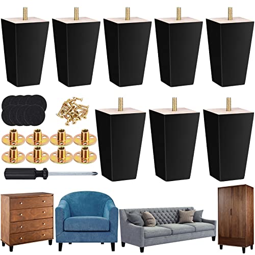 Twowyhi 8Pieces 4Inch Wood Furniture Legs Couch Legs Sofa Legs Replacement Chair Legs Square Sofa Legs Replacement Couch Legs Couch Feet For Armchair Cabinet Couch Black Dresser Legs Set #TOP21