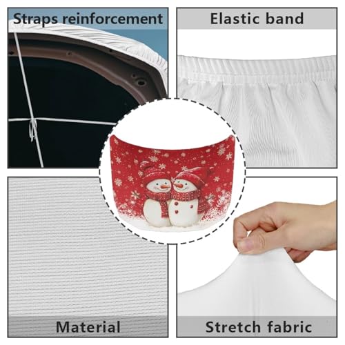 Image of Red Christmas Prints Car Cover - Elastic Polyester, Washable, Easy Installation for Car Hood - Christmas Decorations and Gifts