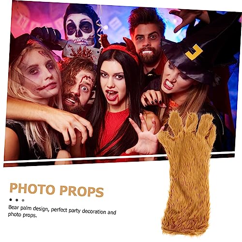 ERINGOGO 1Pc Plush Bear Palm Glove Cosplay Photo Prop for Parties Stage Performances Brown Furry Design Thick Comfortable Winter Hand Protection4