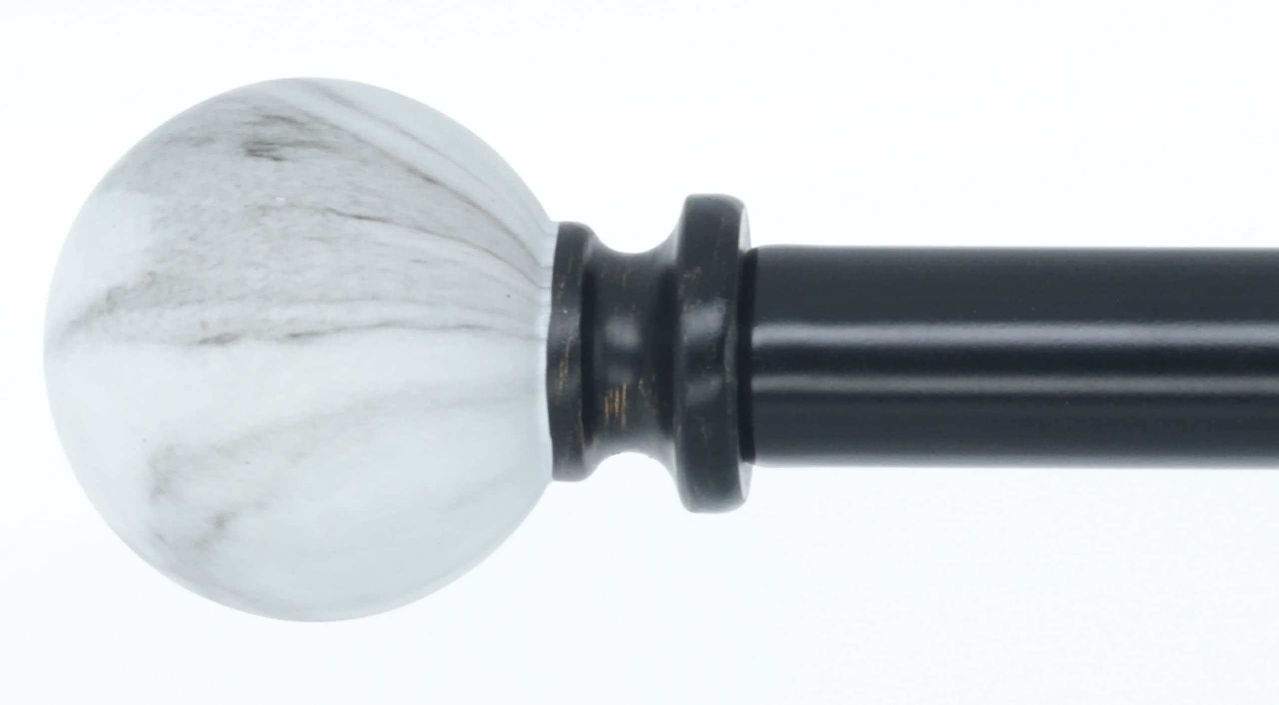 Meriville 3/4" Diameter Single Window Curtain Rod, White Marble Ball Finial, 48-inch to 84-inch Adjustable, Black