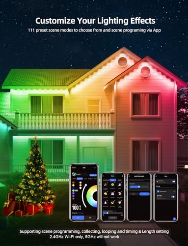 Image of APPECK Permanent Outdoor Lights 100ft with 72 LEDs, 111 Scene Modes, Smart RGBW String Lights Waterproof, App & Remote Control for Christmas, Holidays, Compatible with Alexa, Google, White