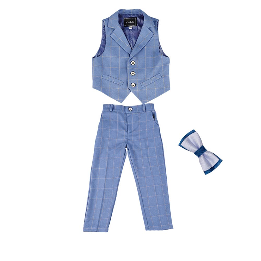 HONGBI Completo Formale 3 Pezzi per Ragazzo,Set di Abbigliamento per Bambini e Ragazzi(Gilet, Pantaloni, Papillon) Abito Gilet Estivo per Bambini per Battesimo Cerimonia Festa Matrimonio Compleanno