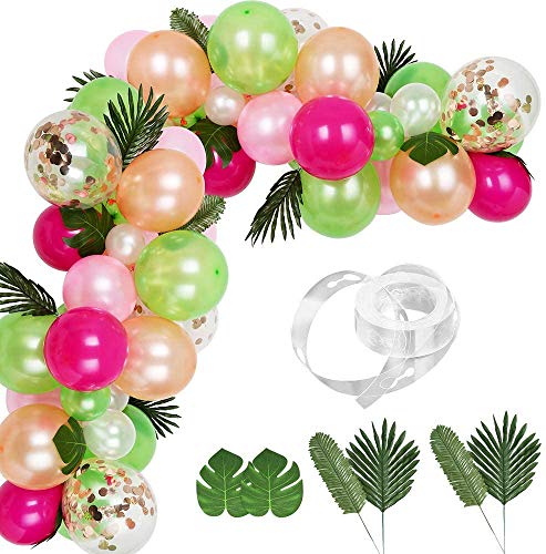 XYDZ 83 Pcs Tropical Balloons Garland Kit DIY Luau Balloon Arch Garland with Palm Leaves and Balloon Strip for Tropical Theme Birthday Party Baby Shower Decorations