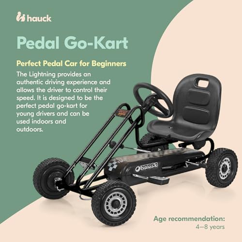 Image of hauck Lightning Ergonomic Pedal Ride-On Go Kart Toy for Boys and Girls, Black