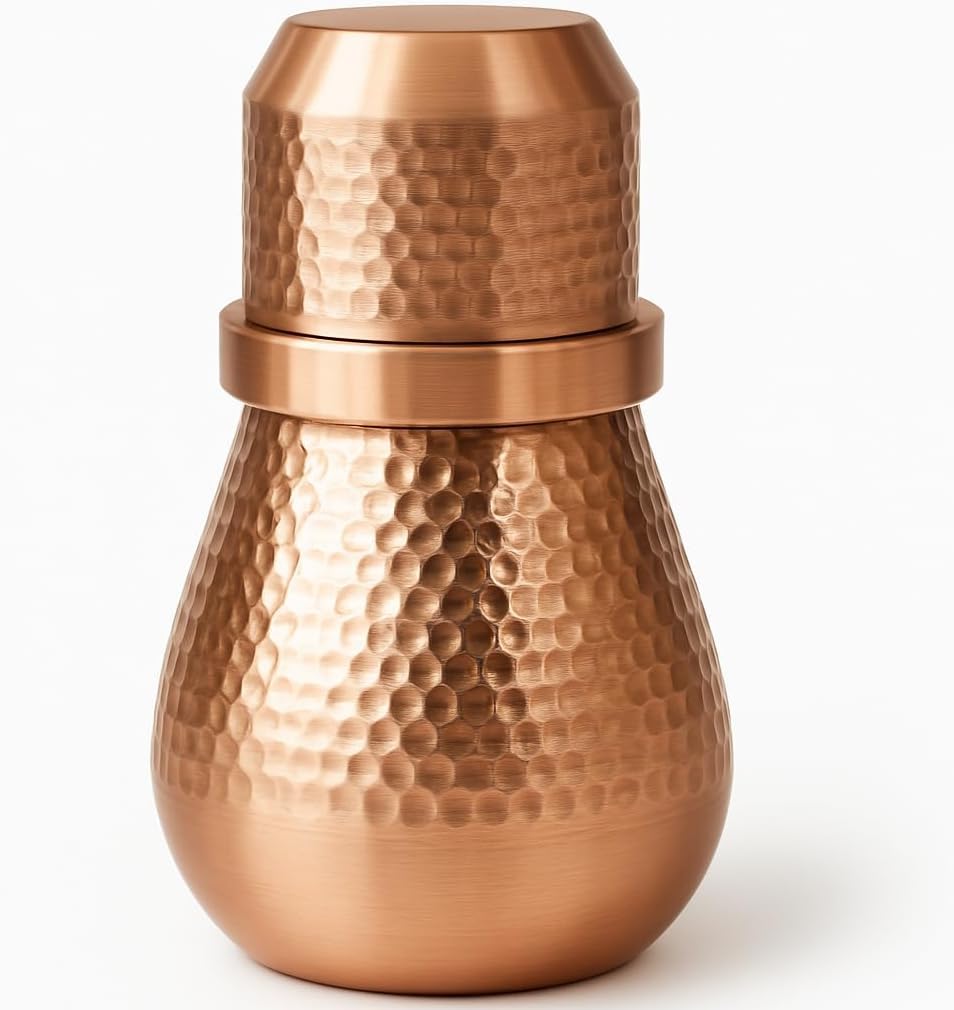 COPPAYA Hammered Copper Bedside Water Carafe – 34 fl oz (1 Litre) | Handcrafted Ayurvedic Water Jug | Pure Copper | Made in India
