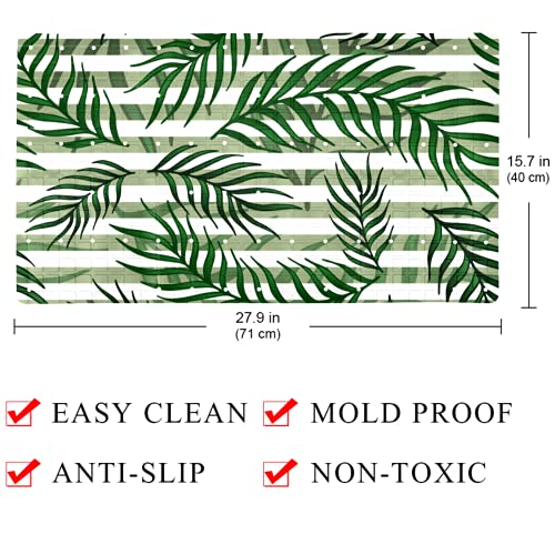 Tapis de bain antidérapant rayures blanches vertes ventouse puissante