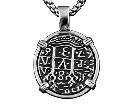Piece of Eight Coin Pendant Necklace Pirate Spanish Jewelry + 316L Stainless Steel Chain3