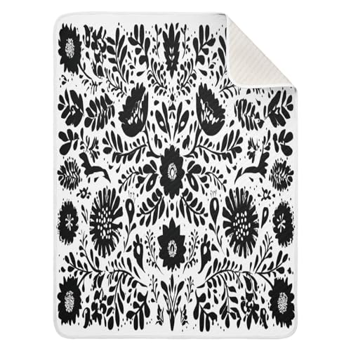 Kigai White Black Flowers Baby Blanket for Boys Girls Swaddle Blankets Soft Cozy Receiving Blanket Nursery Crib Blankets for Toddler Newborn, 30 x 40 Inch