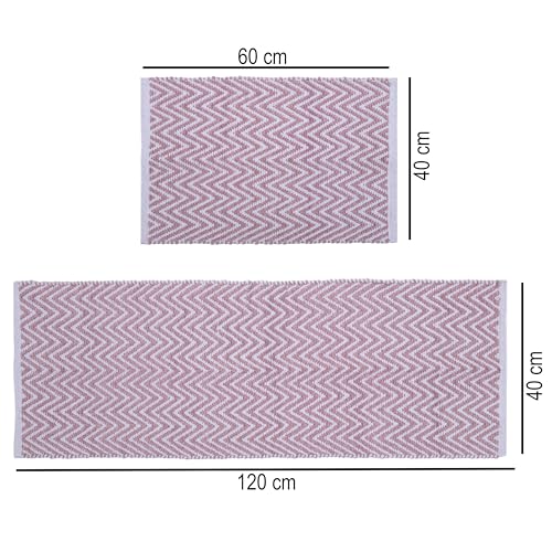 Image of THE HOME TALK Set of 2 Cotton Chenille Bath Rug | Area Rug for Spa, Vanity Shower, Kitchen & Living Room | Water Absorbent Linens | Soft Carpets | Bathroom Accessories (40x60 + 40x120 cm, Pink)