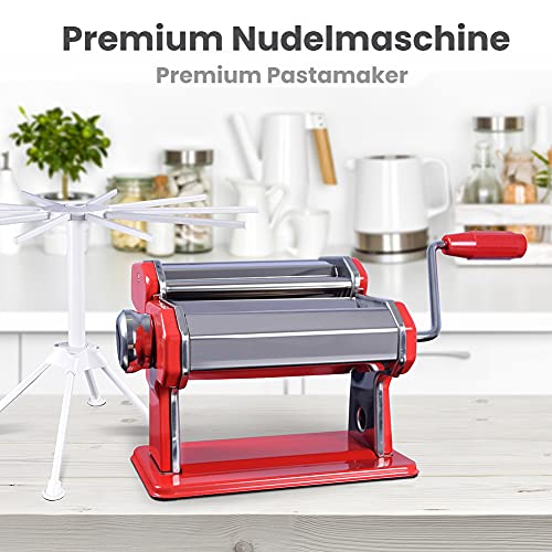 LOMOS manuelle Nudelmaschine „Roma“ aus Edelstahl inkl. Nudeltrockner in rot – Bild 3