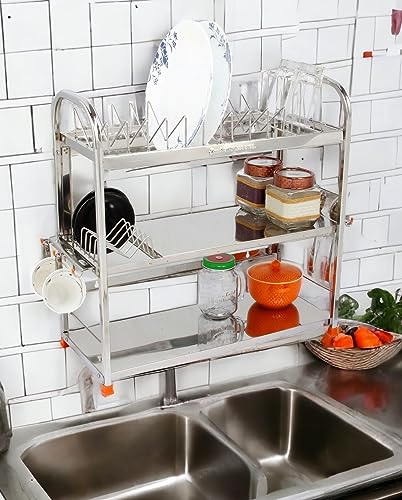 Image of AMOL Premium Stainless Steel Dish Rack | Utensils Stand, Vessels Rack, Bartan Stand, Crockery Holder & Kitchen Organizer for Platform & Wall Mount - Rust-Proof & Heavy Duty