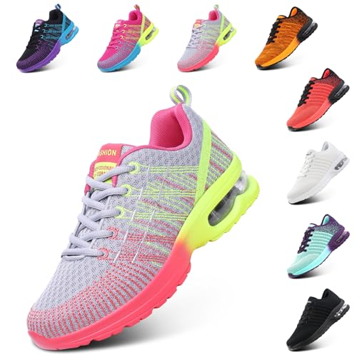 Hitmars Laufschuhe Damen Sportschuhe Luftpolster Turnschuhe rutschfeste Leichtgewichts Straßenlaufschuhe Sneaker Joggingschuhe AtmungsaktivWalkingschuhe Fitness Schuhe Grau 40 EU