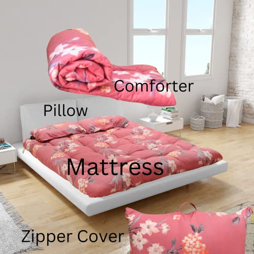 Image of NEXTGO Foldable Cotton Bad Mattress for Sleeping Travel Friendly Medium Queen Size (5 x 6.5 feet Queen Bed) Pink