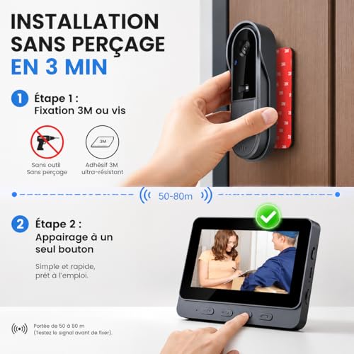 Sonnette sans fil avec caméra IP65 étanche visiophone interphone HD