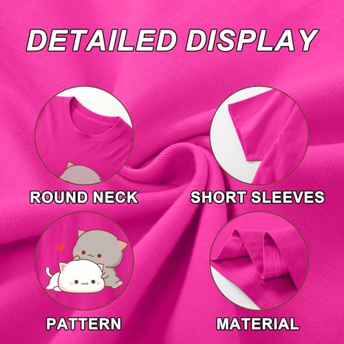 Image of KEEVICI Cute Cat Shirts for Girls Graphic Tees Kids Kawaii Cartoon Animal Print T Shirt Summer Cotton Short Sleeve Tops