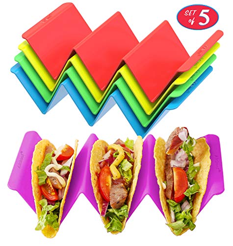 Colorful Taco Holder Stands Set of 5 - Premium Large Taco Tray Plates