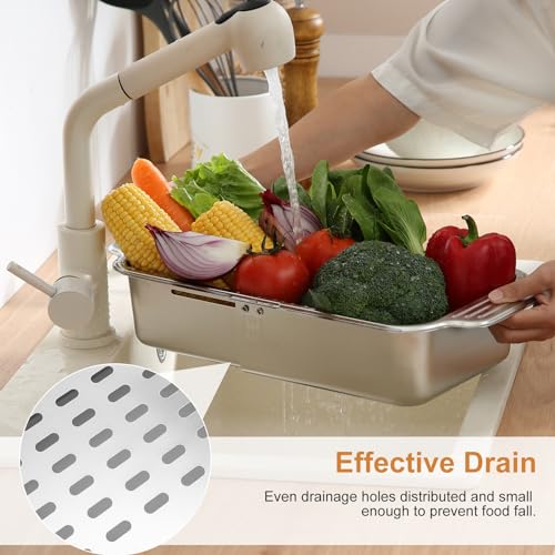 Scolapasta da Lavello, Scolapasta Acciaio Inox, Setaccio Estensibile per Lavello, Accessori Cucina Ideale per Lavare Frutta e Verdura, Scolare la Pasta Cotta - Medio - immagine 4