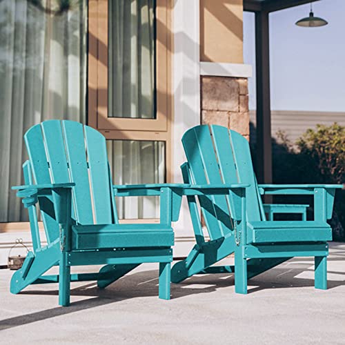 Abcpatio Folding Plastic Adirondack Chair - Outdoor Weather Resistant Adirondack Chairs With Cup Holder, Stackable Seating For Patio, Porch, Deck, Pool, Garden, Backyard (Seat Width 20", Turquoise) #TOP5
