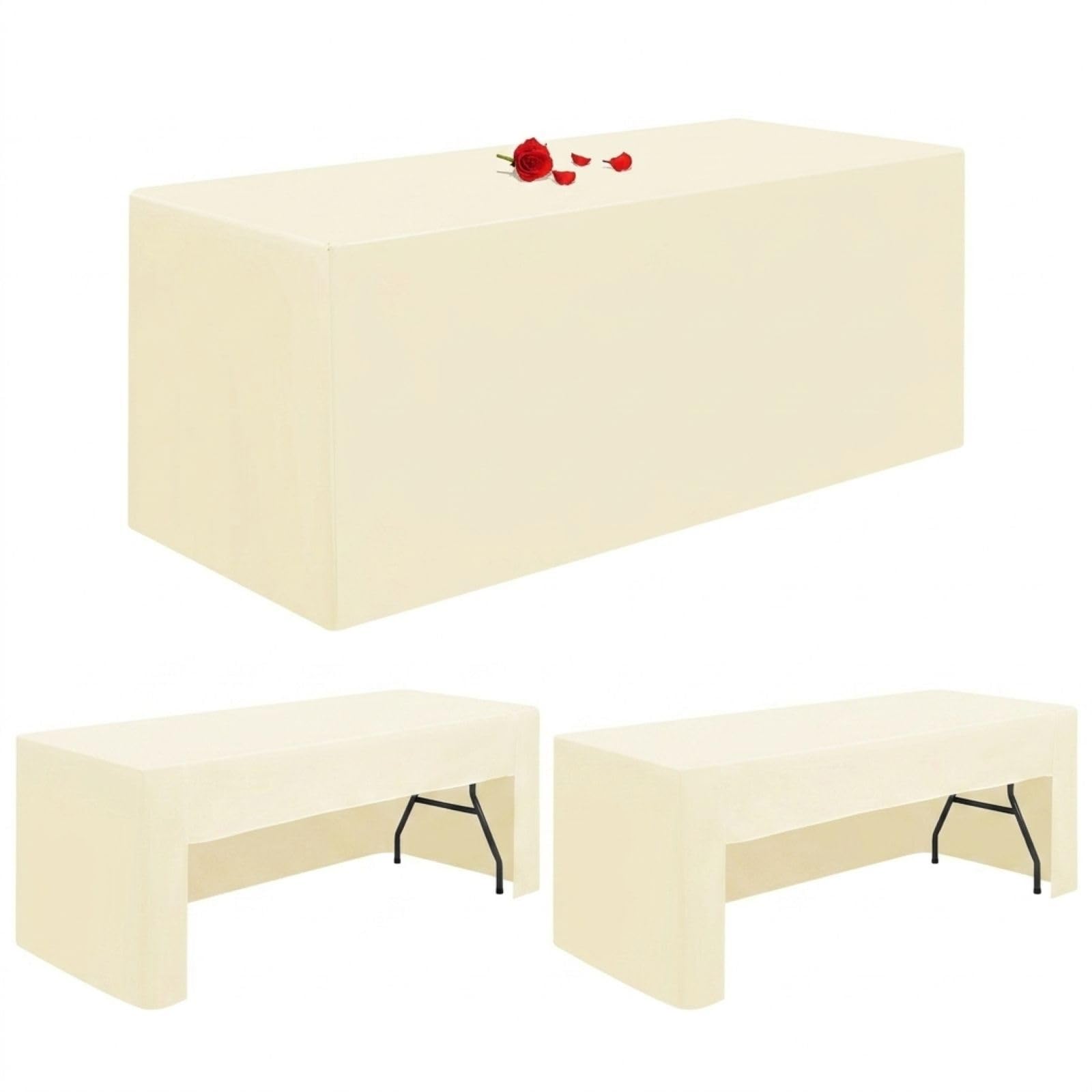 Lumaycens 3 Pack Beige Table Cloth Open Back Fitted Tablecloth for 6ft Folding Table Washable 6ft Table Cloth Polyester Fabric Table Cover Rectangle for Wedding Party Trade Craft Show Display Events