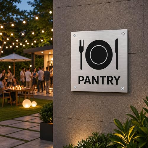 Image of Pantry Sign Board for Office, Restaurant, Hotel, Mall & Commercial Spaces | Durable Wall Mounted Pantry Door Sign | Premium Silver Finish Name Plate Stainless Steel