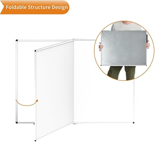 Miniatura 5 de VIZ-PRO Pizarra blanca grande de borrado en secopizarra blanca plegable magnética, 72 x 40 pulgadas, marco de aluminio plateado, con 12 bolígrafos