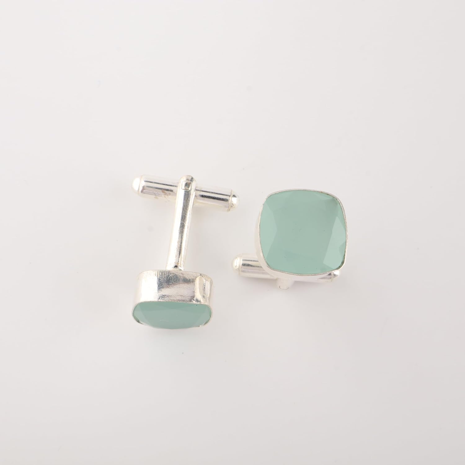 925 Sterling Silver Gemstone Cufflinks for Men, Handmade Cushion Cut Bezel Set Cuff Links, Bullet Back Closure, Wedding Groom Groomsmen Gift, Business Formal Tuxedo Dress Shirt Accessories