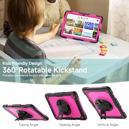 SIBEITU Galaxy Tab A9+ Case 11 Inch 2023 | Case for Samsung Galaxy Tab A9 Plus with Screen Protector| Rugged Full-Body Drop Protective Tab A9+ Cover w/Stand Hand Grip Shoulder Strap| Rose Red