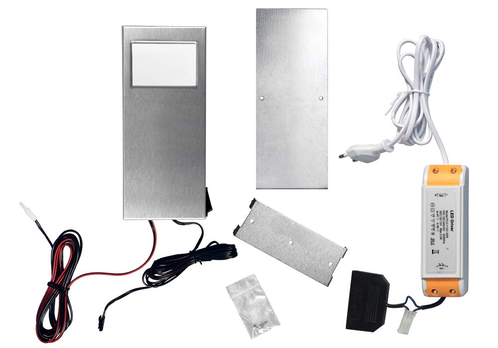 Thebo LED 91 Tadeo 3 in EDELSTAHL - SET 4 inkl. Leuchte mit Hauptschalter/Unterbauleuchten/Oberschrankleuchten