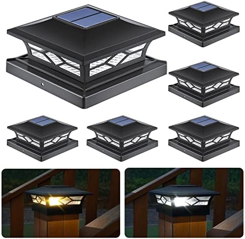 APONUO Solar Post Cap Lights,4x4 Post Solar Lights 2 Color Modes Fence Post Lights Solar Powered for Fence/Deck Post Caps 4x4,6x6 Wood,4x4 Post Caps Vinyl for Patio/Fence Decor,Black,6 Pack