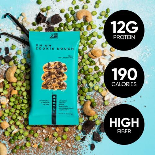 Image of TRUBAR Vegan Protein Bar, Oh Oh Cookie Dough, Gluten Free, Plant Based Protein, Dairy Free, Non GMO, Soy Free, No Sugar Alcohols, 12G Protein, 13G Fiber, Healthy on the Go Snack Bars, 12 CT