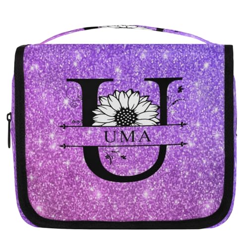 QsirBC Personalized Hanging Toiletry Bag Customized Portable Cosmetic Bag with Name Suitable for Women Men Bathroom Camping Shampoo Toiletries Sunflower
