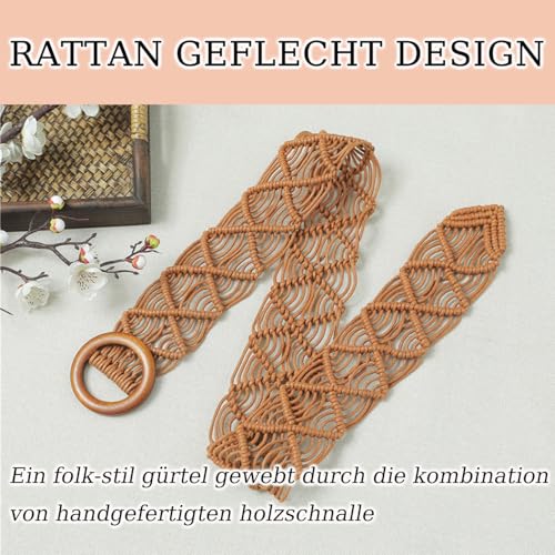 YzmrBdqc Geflochtener Rattan Taillengürtel für Frauen - Breiter Boho-Strohgürtel, Gewebter Bund