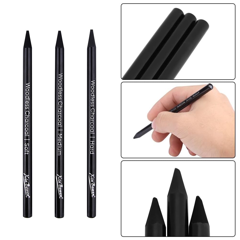 12 Crayons Fusains Noirs Et Blancs DOMICUBES - Pour Dessin, Croquis, Ombrage - Débutants Et Artistes