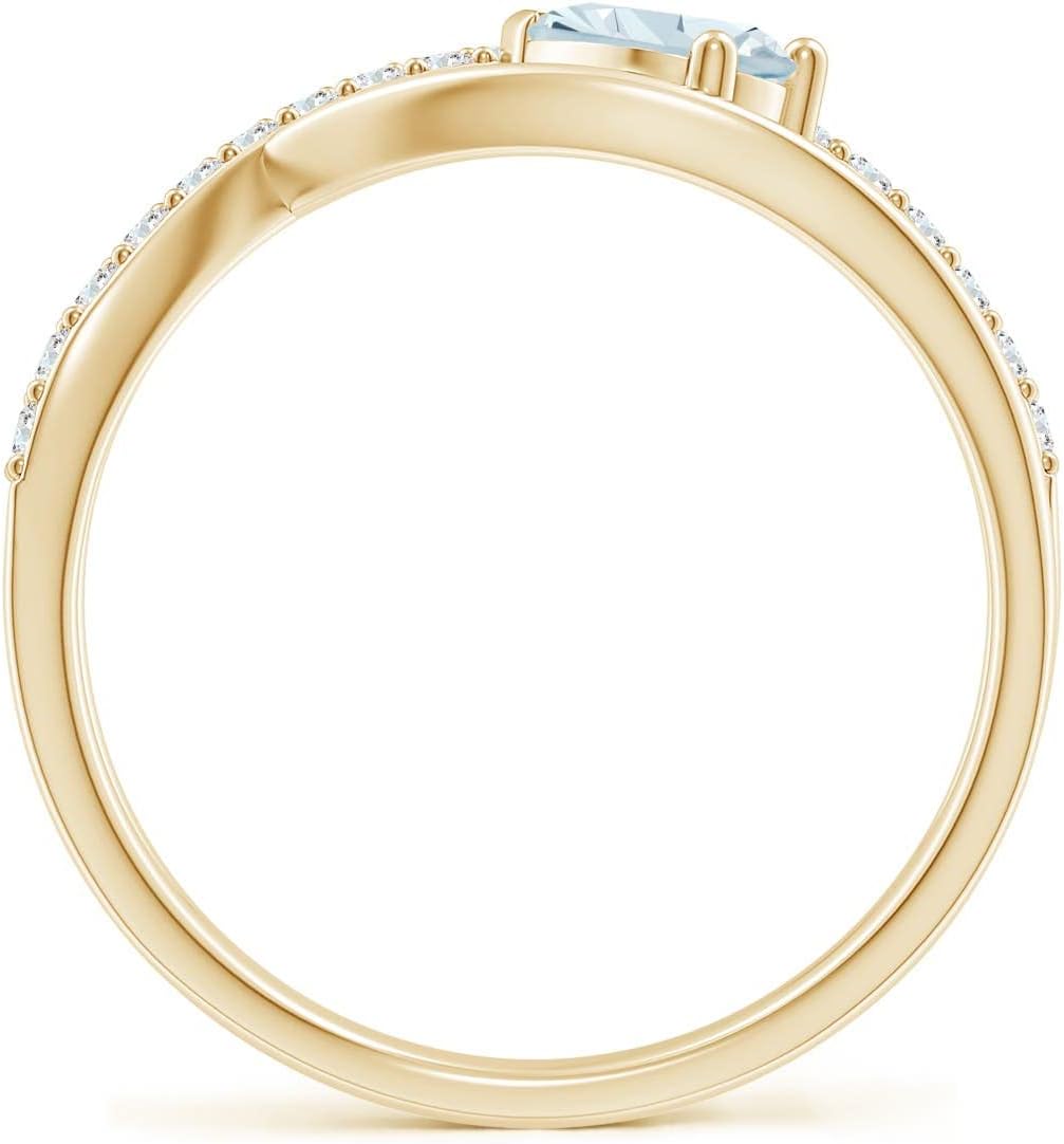 Angara Natural Aquamarine Ring for Women | Criss Cross Pear Shaped Aquamarine Ring with Diamond Accents in 14K Solid Gold/Platinum | March Birthday, Anniversary, Gemstone Jewellery Gift