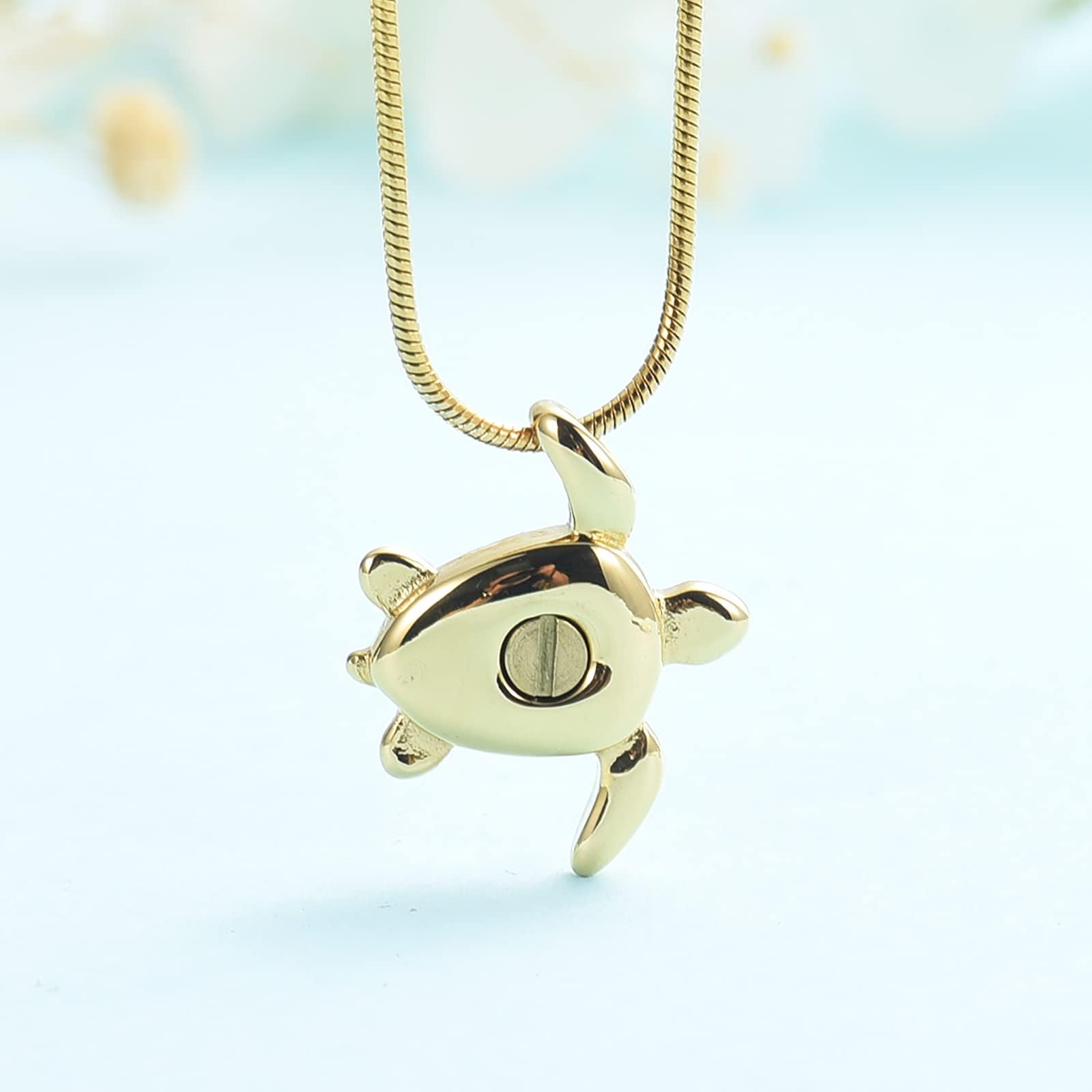 QGJNSGC Turtle Urn Necklace for Ashes Sea Turtle Cremation Jewelry for Ashes Necklace Keepsake Memorial Jewelry Urns Pendant for Pet/Human Turtle Lovers (Gold) - Image 4
