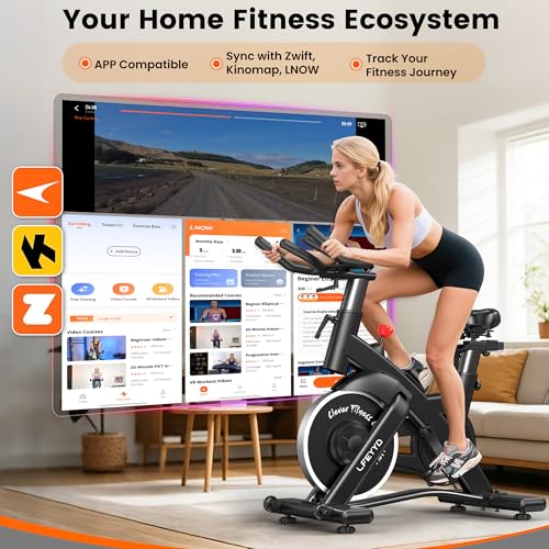 Image of Exercise Bike for Home, Quiet Adjustable Magnetic Stationary Bike for Home Cardio with App Compatible, Spin Bike with 400 lbs Capacity, Spinning Bike with Heart Rate Monitor,Comfort Seat /Alloy Pedals /LCD Monitor