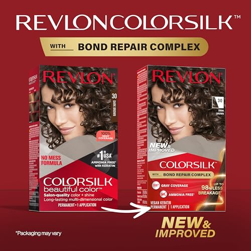 Revlon ColorSilk with Bond Repair Complex, Brown Permanent Hair Color, 100% Gray Coverage, Ammonia Free Hair Dye, Vegan Keratin, 30 Dark Brown (Pack of 3)